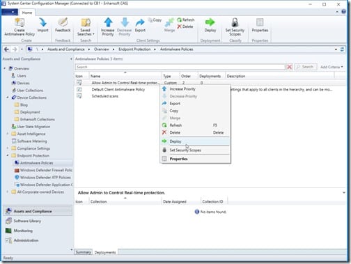 Anti-Malware Policy for Endpoint Protection - Deploy