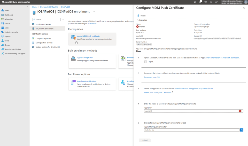 Renewing Your Apple MDM Certificate for Intune - upload renewed certificate