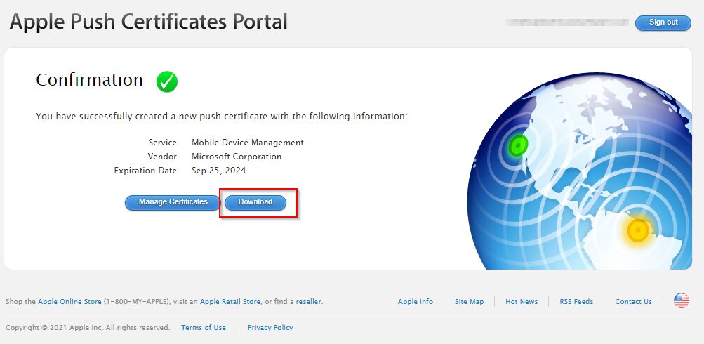 Renewing Your Apple MDM Certificate for Intune - download renewed certificate