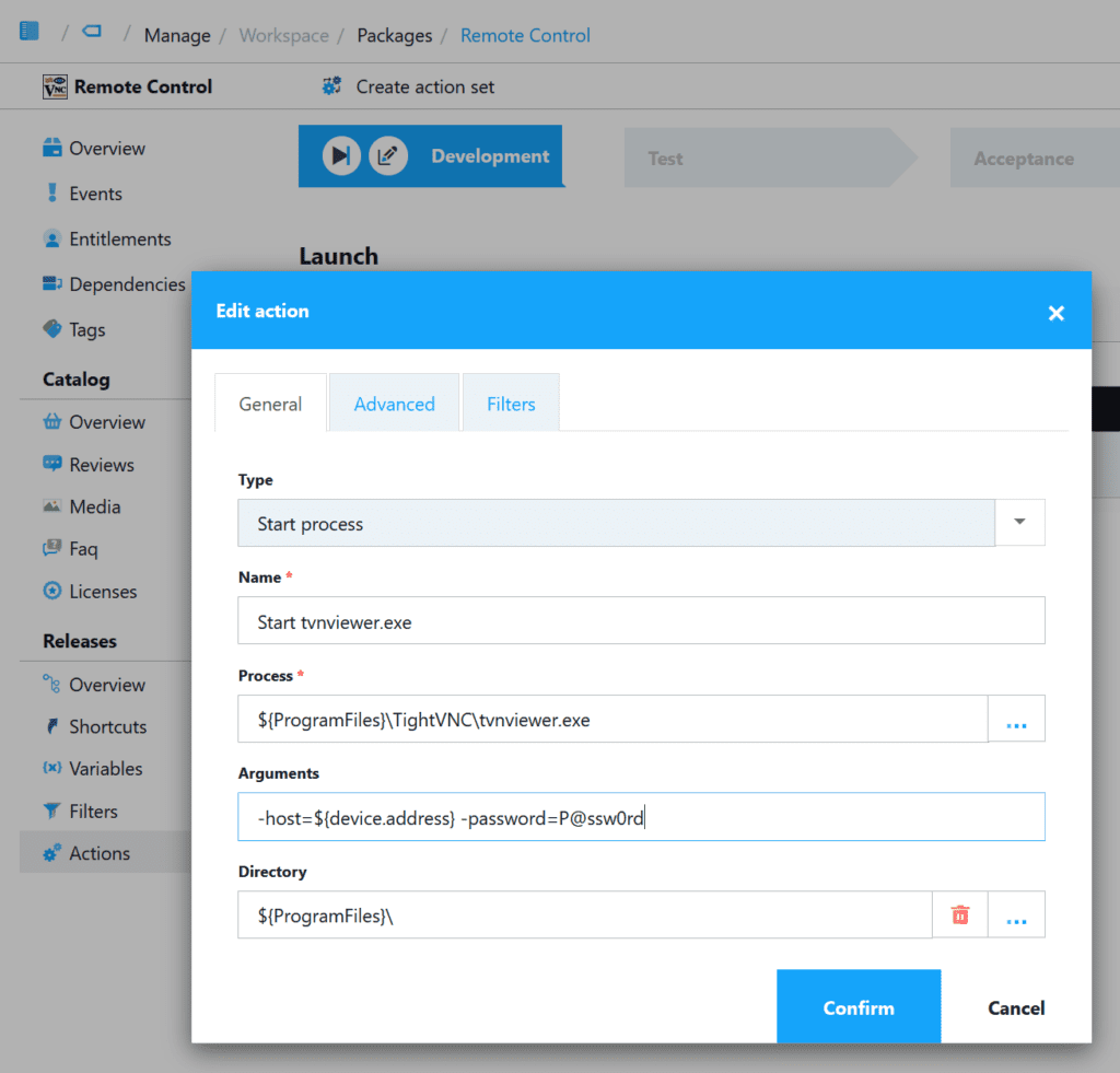 Remote control actions