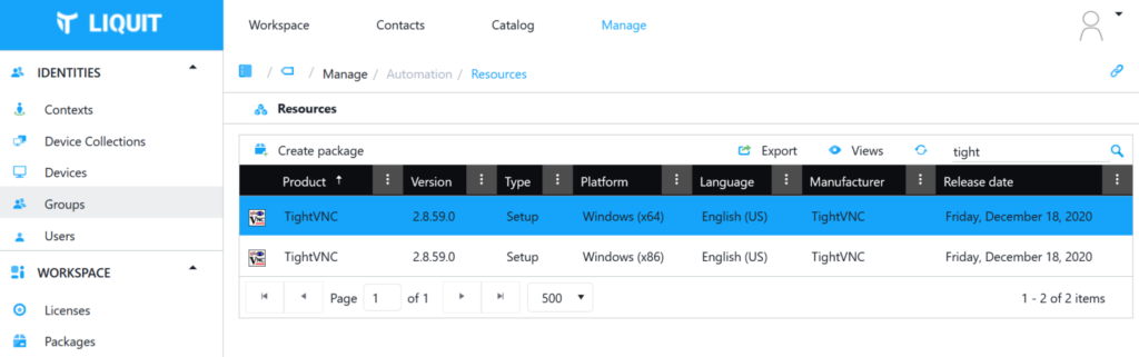 Remote Control within Application Workspace -  deliver both the TightVNC Server and the TightVNC Viewer to selected endpoints.