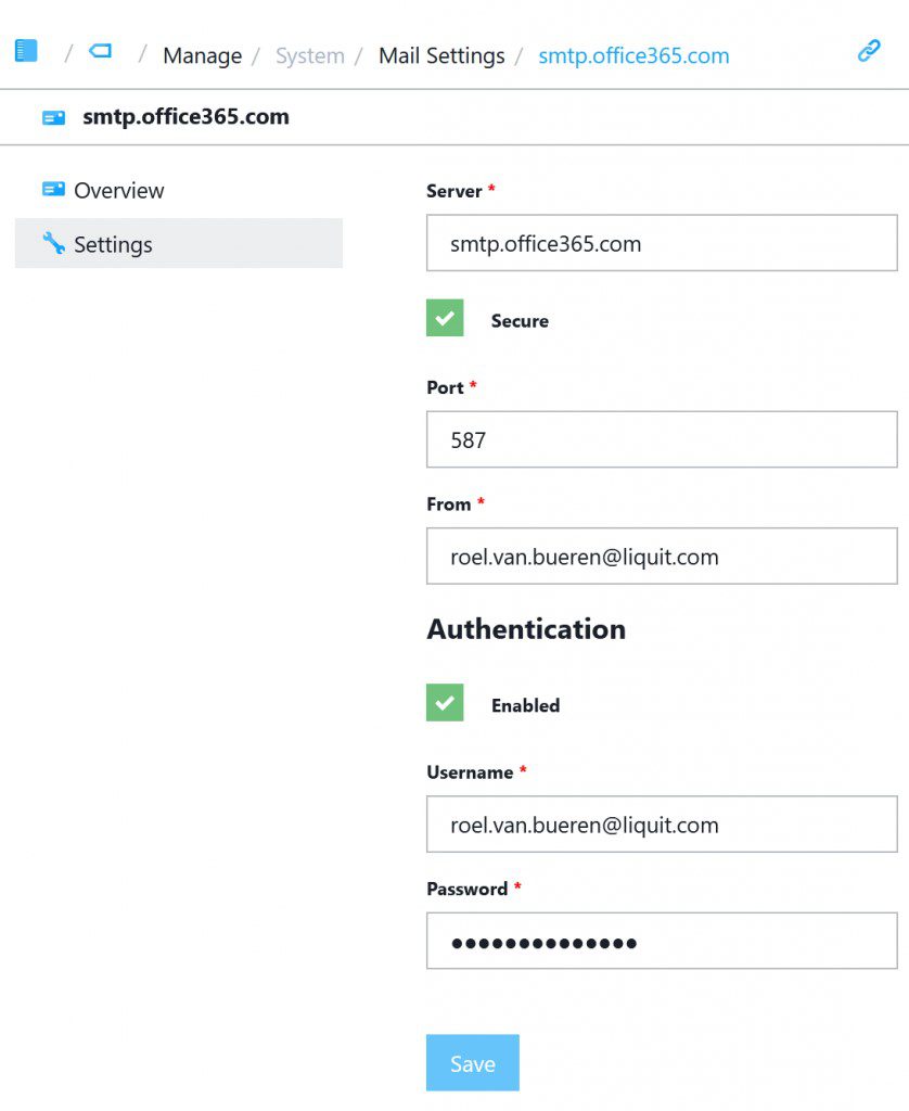 email notification set up from Liquit