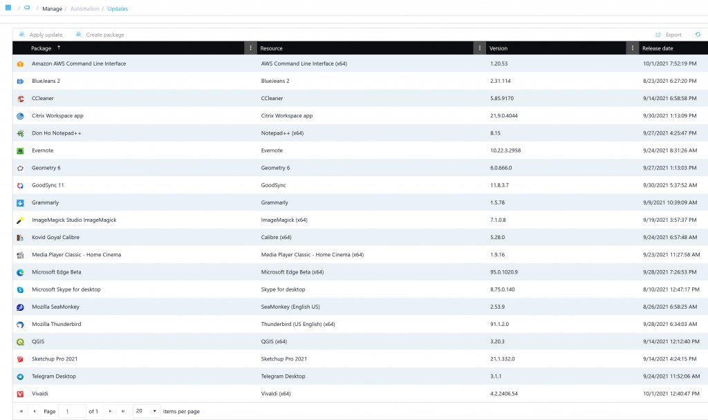 show all managed packages with updates available