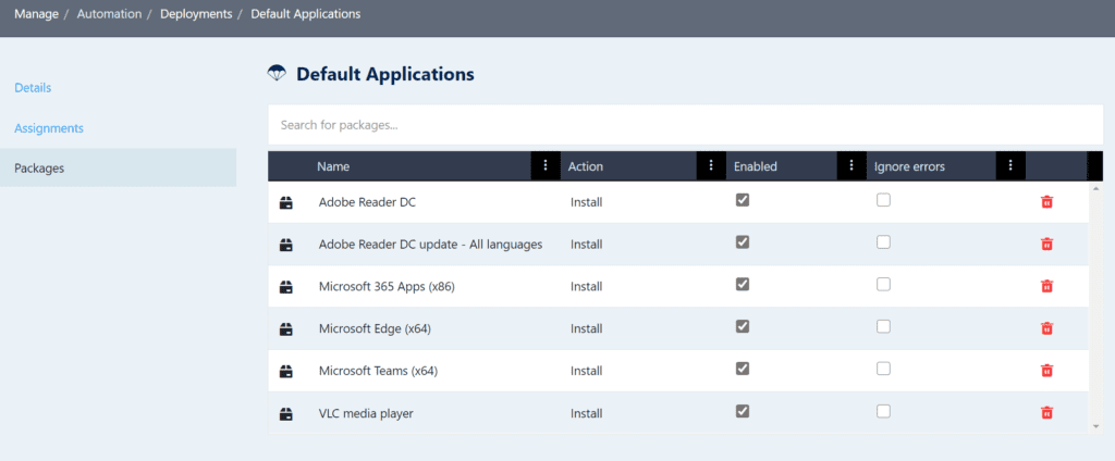 Default application packages