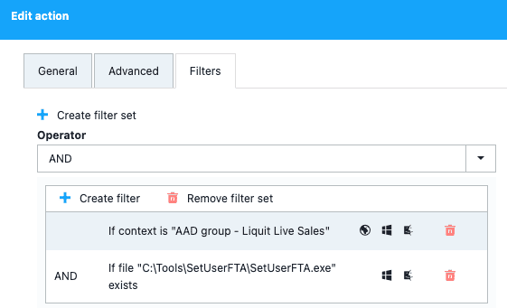 Liquit filters for action