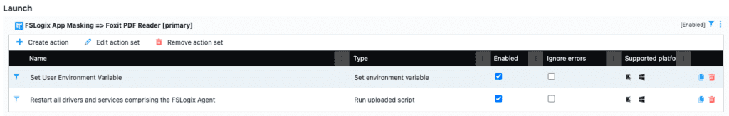 FSLogix App Masking with Microsoft - Foxit action set