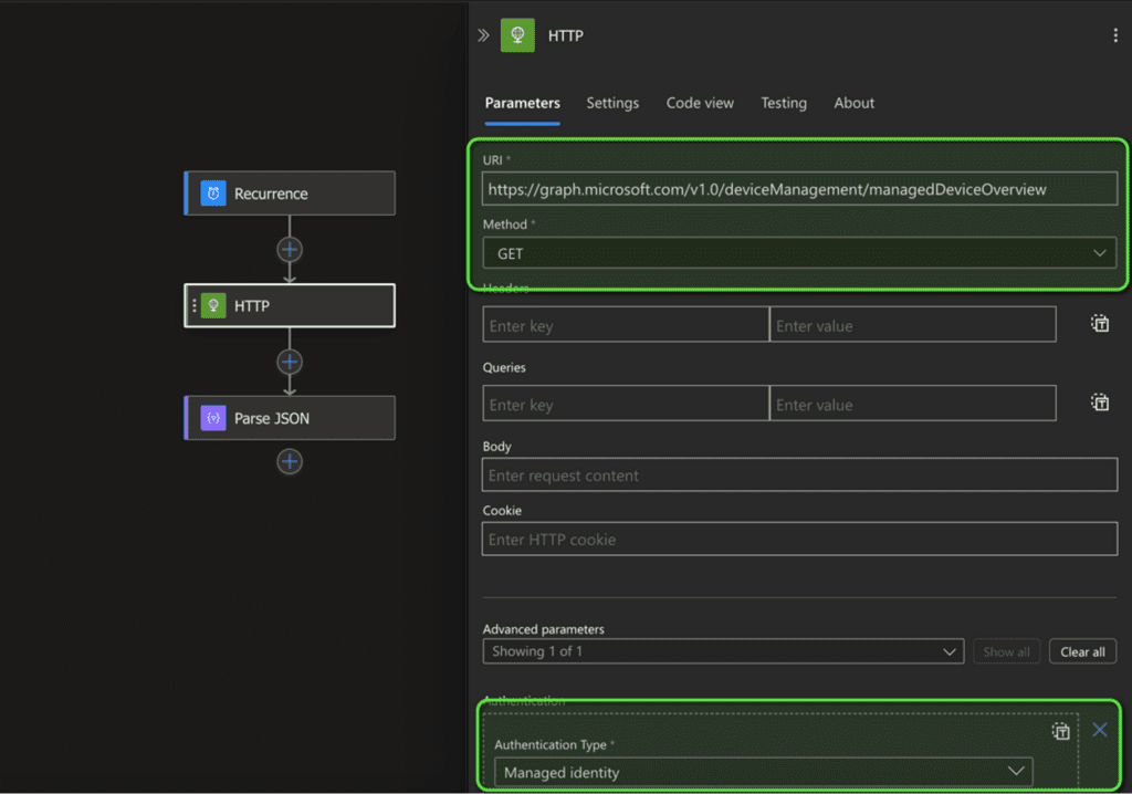 Azure Logic Apps - define the action