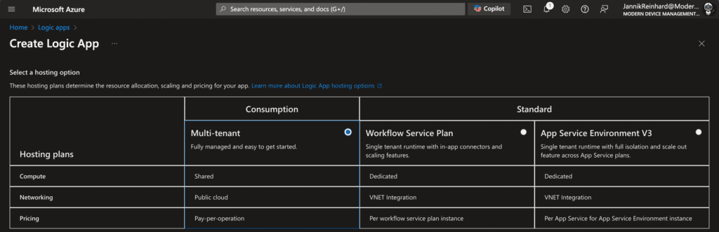 Select Logic App plan