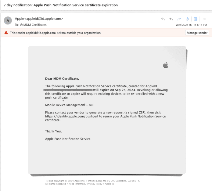 Renewing Your Apple MDM Certificate for Intune - email reminder