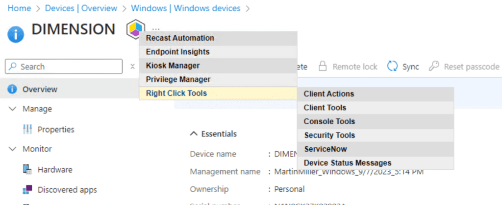 Right Click Tools Functional with Entra ID-Joined, Intune-Only Devices - Right Click Tools menu