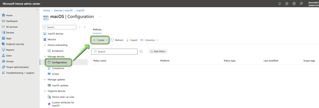 Intune - create new policy